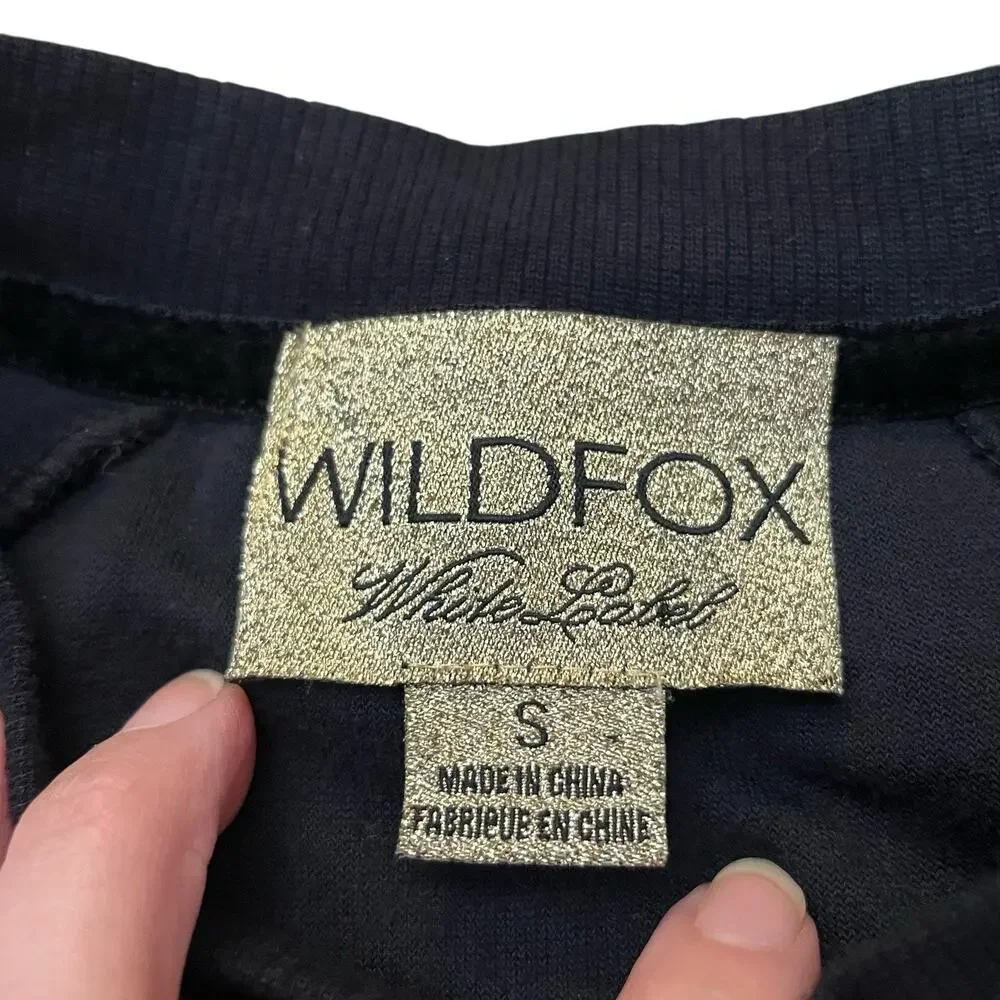 Wildfox White Label Logo Embroidered Velour Sweatshirt Small Black Gold Rare - Picture 6 of 6